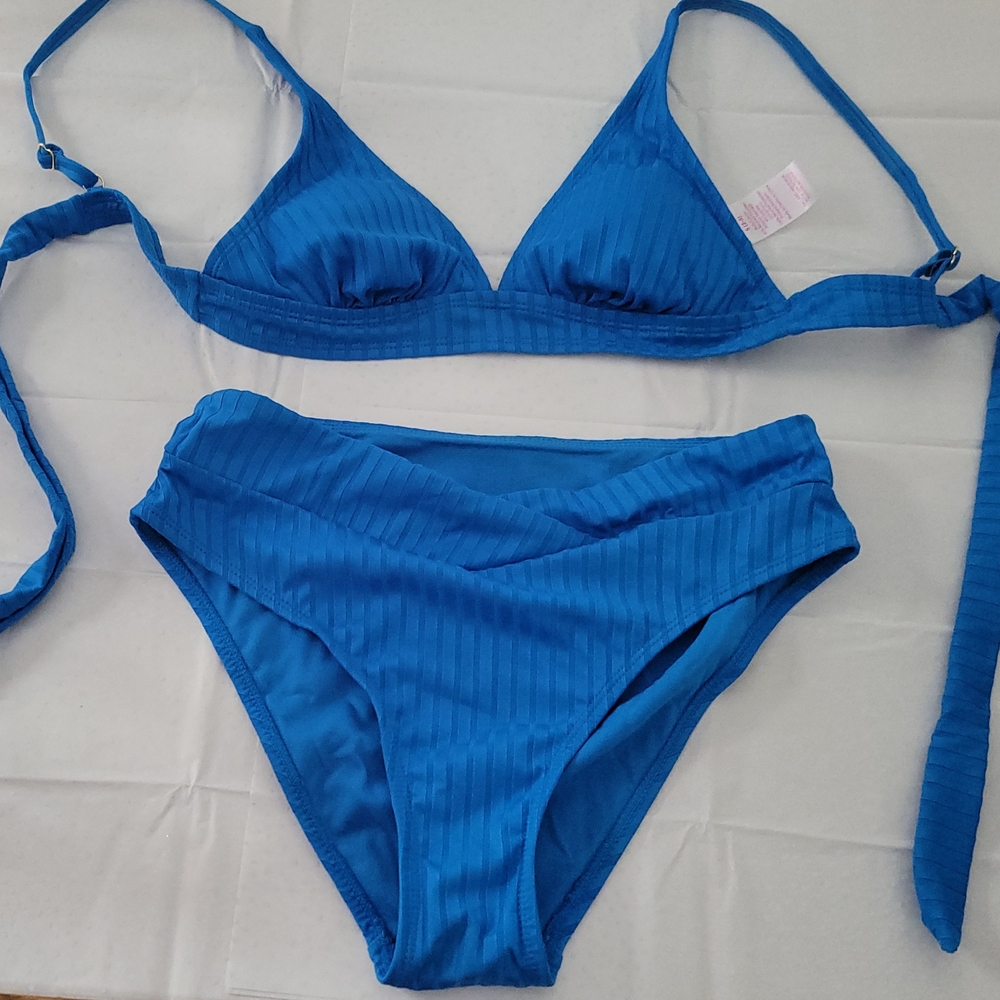No Boundaries Electric Blue Ribbed Swim Set